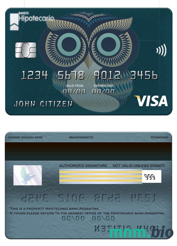 Argentina Hipotecario bank przykład karty visa w formacie PSD